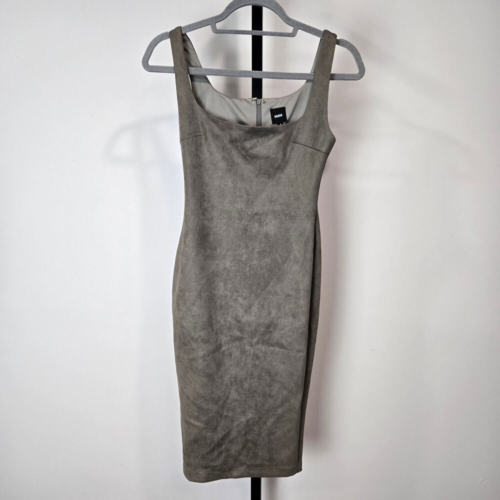 Nude Faux Suede Bodycon Sleeveless Tank Dress Gray Tan Minimalist Sexy‎ Small